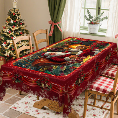 Machine-washable polyester tablecloth with red Santa Claus design