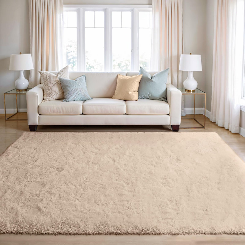 Super Soft Shaggy Area Rug, Rectangle 160 x 230cm, Beige