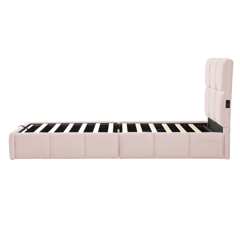 Upholstered Single (3') Ottoman Bed, Pink Velvet