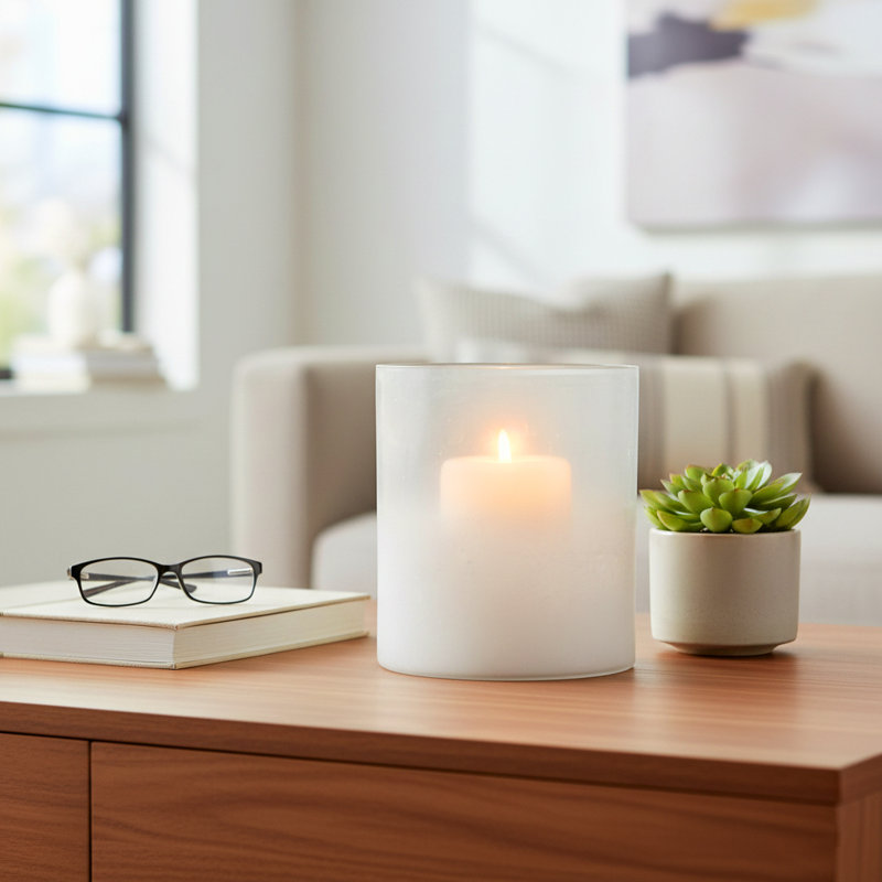 Porte-bougie décoratif décoratif style ouragan rond avec fond givré, H 7 po x l 6 po x P 6 po