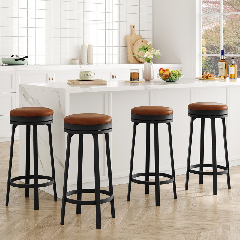 Swivel Counter Stool with Metal Frame, Brown, 4