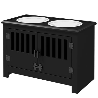 Elevated Dog Bowl Stand With Storage . Black, 37L Capacity, In Maintaining Pet's Physical Health, Stainless Steel Bowls For Large Breeds Food Improves Nutritional Absorption, Canines