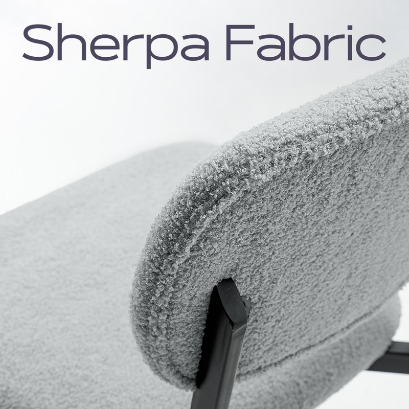 Sherpa Fabric Upholstered Dining Chair, Side Chair With Backrest For Dining Room,Kitchen,Living Room,Light Gray, Gray