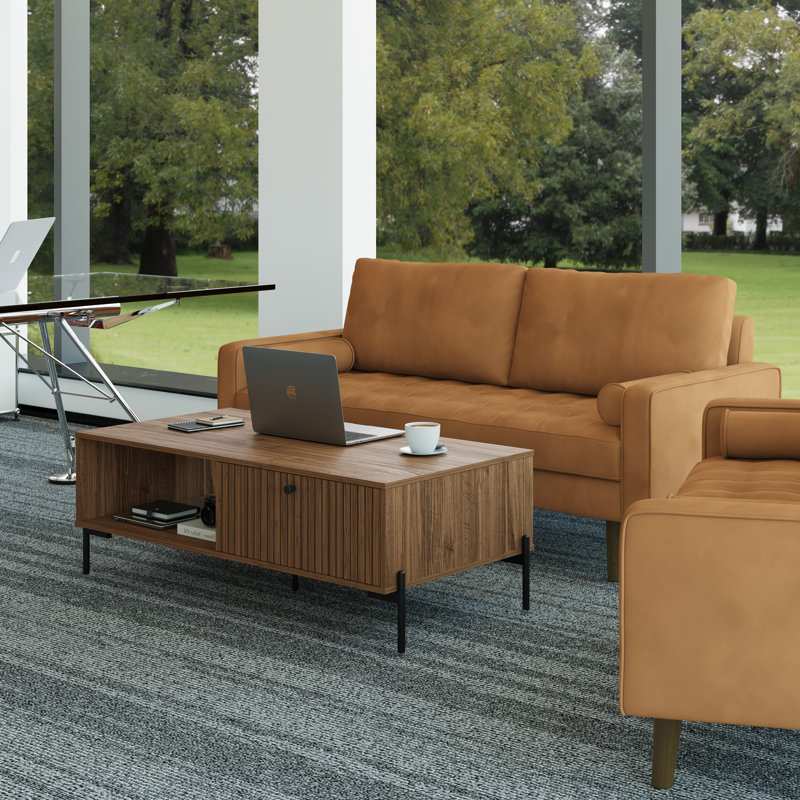 Bridgeview 47" Wide Modern Anjani Coffee Table With Slatted Door & Open Shelf Storage