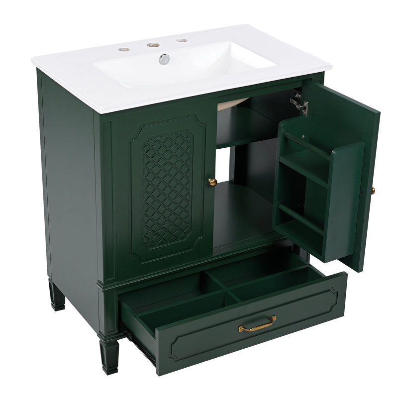 Meuble-lavabo 30 po avec lavabo style rétro, Vert