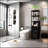 BLACK  Storage Tall Slim Cabinet With Shutter Door And 3 Tier Shelves, Freestanding Linen Tower Cabinet For Living Room, Kitchen, Bathroom Organizer, Natural Bamboo