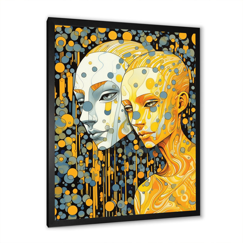 Hot Robots In Love - Illustration murale rétro, H 40 po x l 30 po x P 1,5 po, Cadre simple noir