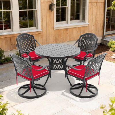 5-Piece All-Weather Cast Aluminum Dining Set, 4 Swivel Chairs & 39.37" Round Table with Black Frame