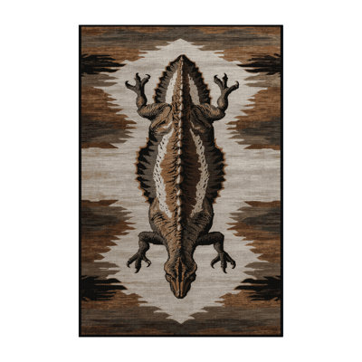 Machine Washable Dinosaurs Brown Area Rug