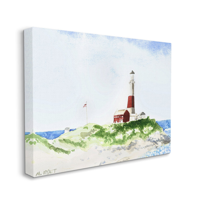 Phare à rayures rouges sur une falaise côtière, H 24 po x l 30 po, Toile tendue