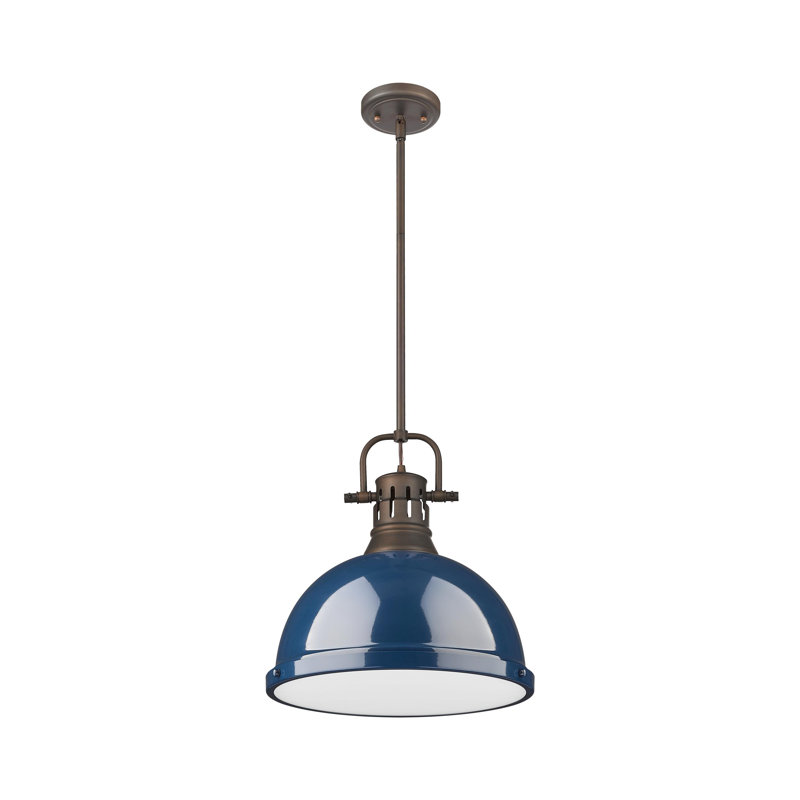 Bryceton 1-Light Pendant with Rod, Matte Navy, Rubbed Bronze