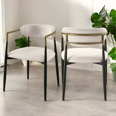 Ensemble de 2 chaises d'appoint en lin beige et finition noire