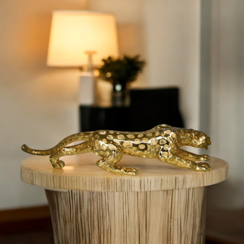 Statue dorée moyenne en résine Jaguar - sculpture moderne unique parfaite pour le cadeau ou la décoration, 40 po x 7 po x H 10 po