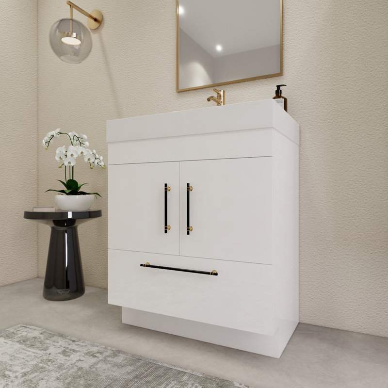 30'' Single Bathroom Vanity with Acrylic Top, Glossy White