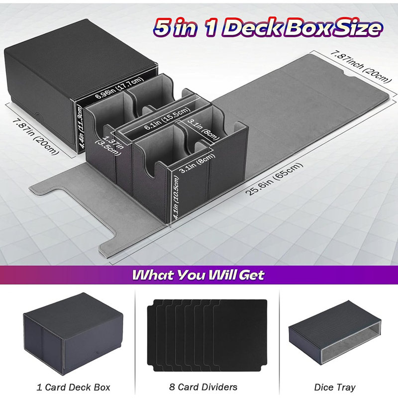 Deck Box With Dice Tray, 5 In 1 Commander Deck Box Fits 840+...
