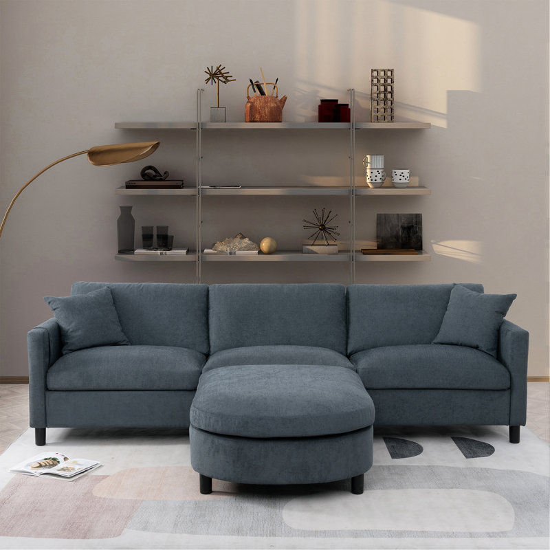 Canapé modulaire 107,87 pi avec 1 repose-pieds, coussin de siège et dossier amovible, Dark Gray Polyester, Dark Gray