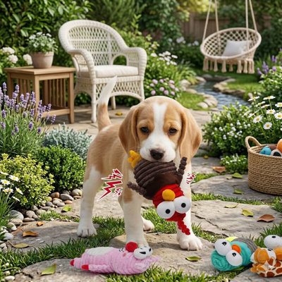 5-Pack Squeaky Stuffed Critter Zoo Dog Toys, Unique Squeak Sounds, for Small to Large Dogs
