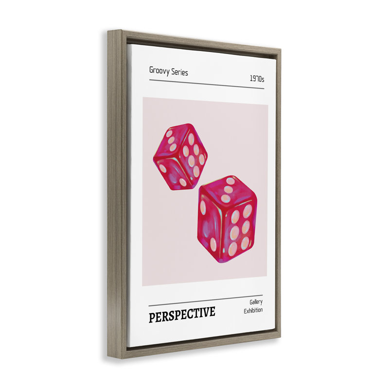 Pink Dice Pair Floating Frame, design by LSR Design Studio, 25" H x 17" W, Montalcino Elm Floater Frame