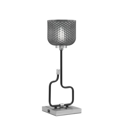 Amarmula Accent Lamp, With USB Ports, Matte Black & Graphite Finish, 6" Smoke Textured Glass