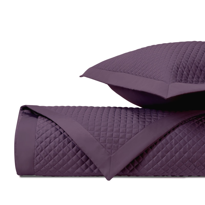 Diamond 100% Cotton Sateen Coverlet Set, King Coverlet/Bedspread + 3 Euro Shams, Purple