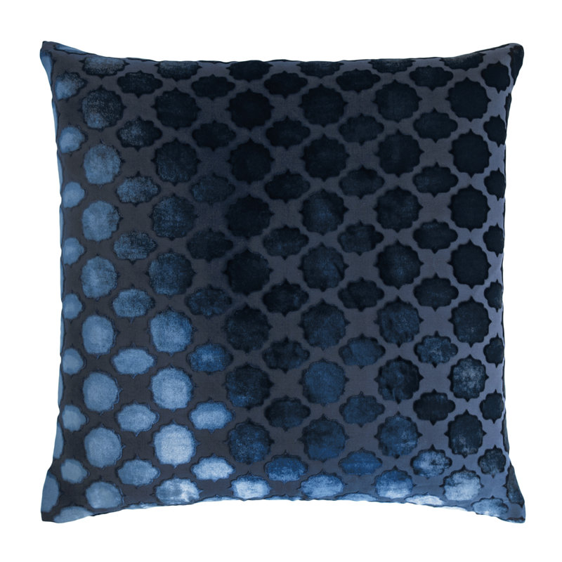 Mod Fretwork Square Velvet Pillow Cover & Insert, 20" x 20", Cobalt Black
