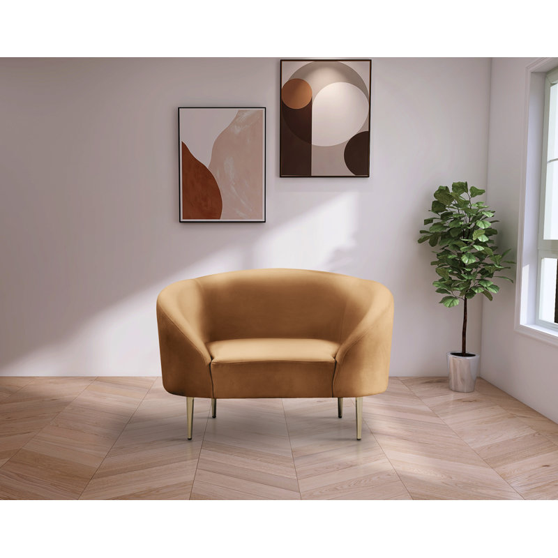 Ritz 43.5" Wide Velvet Barrel Chair, Saddle Velvet