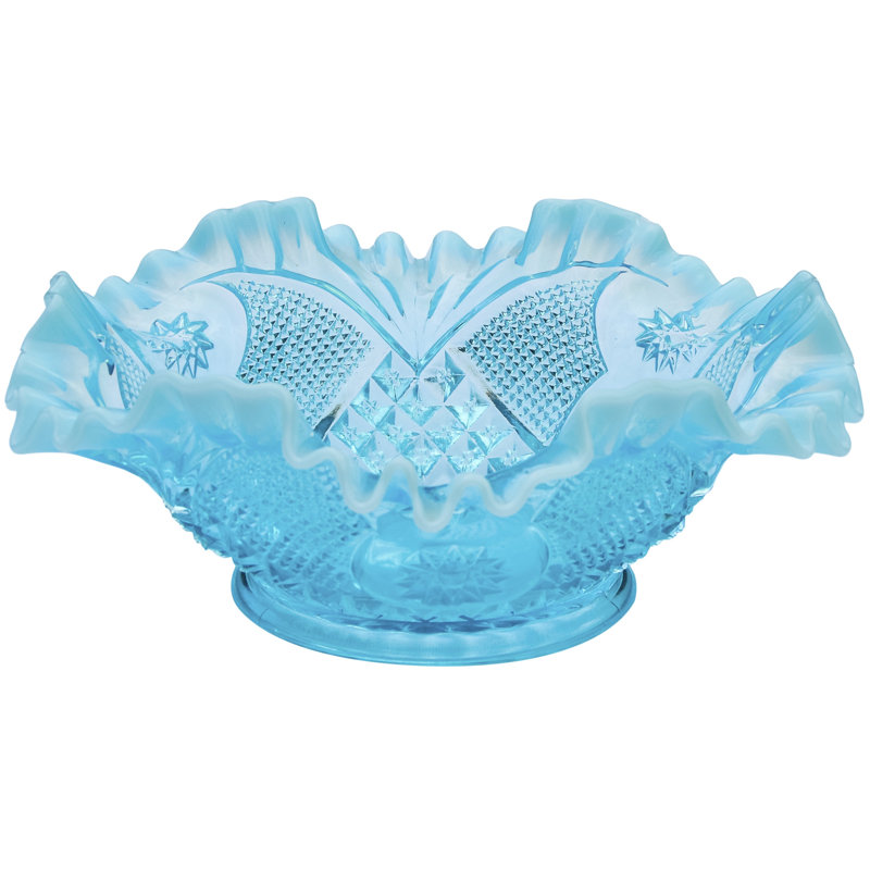 Bol à volants en verre bleu opalescent Mid-Century fabriqué à la main Americana