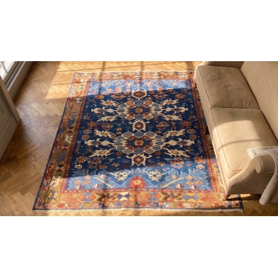 Tapis bleu antique en laine Bidjov