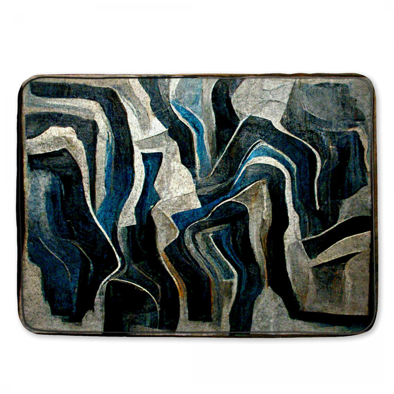 Abstract Bath Mat Art Bathroom Decor Modern, Single - 24" L x 17" W, Blue/Black Abstract