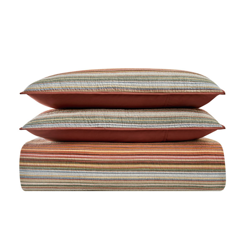 Cotton Striped Quilt, King Quilt + 2 King Shams