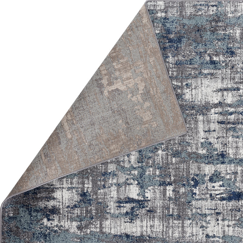 Bleu/gris abstrait Tapis décoratif, Rectangle 5 pi x 7 pi