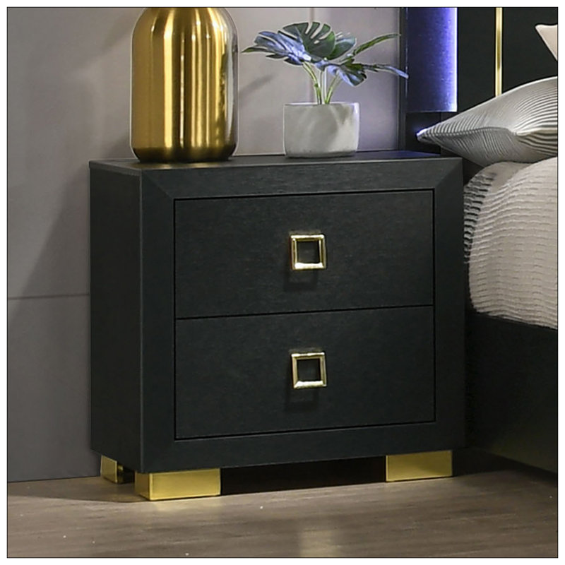 Superbe table de chevet noire avec poignée carrée et pieds en métal durables pour les chambres modernes