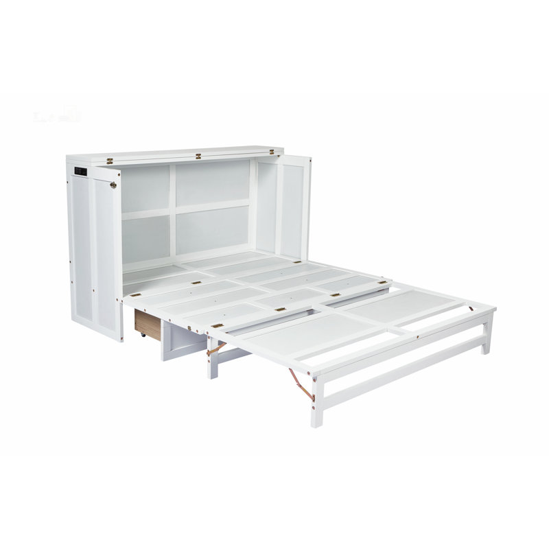 Versatile Murphy Bed Cabinet with Storage and Charging, Ideal for Space Optimization, White, Full