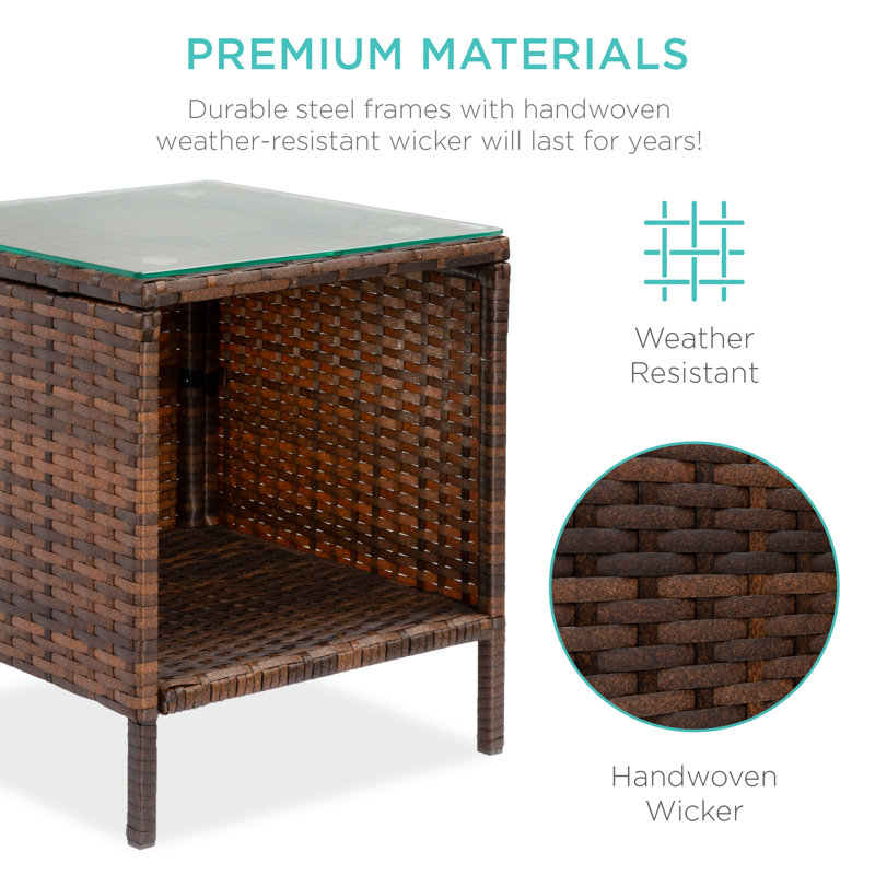  3-Piece Outdoor Wicker Conversation Patio Bistro Set, W/ 2 Chairs, Table - Brown/White Sand, Brown, White Sand