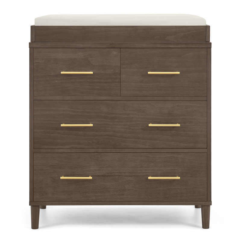 Classic 4 Drawer Dresser With Changing Top And Interlocking Drawers, Teak Brown, Teak Brown