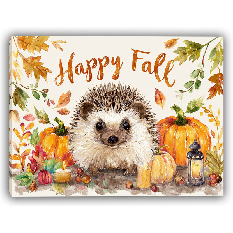 «Happy Fall Hedgehog with Pumpkins», art mural sur toile tendue
