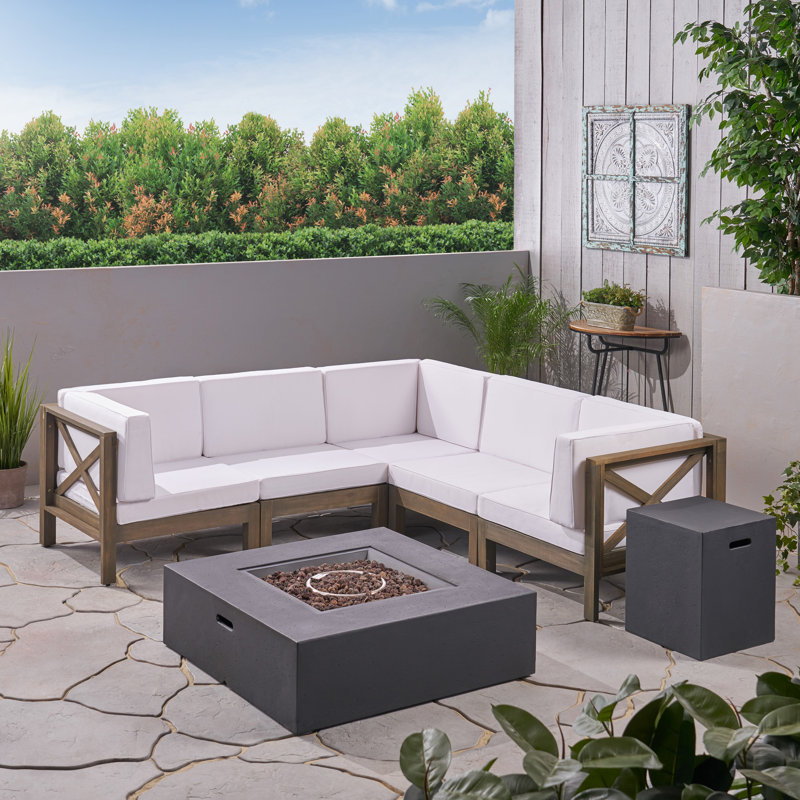 Acacia 5 - Person Modular Patio Conversation Sets with Cushions, Gray Frame / White Cushion