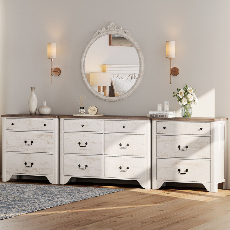 Ensemble de commode 3 pièces Haikey, commode 12 tiroirs l 110,2 po, commode 6 tiroirs en bois et ensemble de deux commodes 3 tiroirs