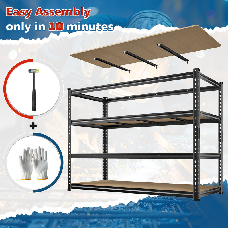 59.8" Extra Wide Heavy Duty Storage Shelves - Adjustable Garage Shelving Unit, Large Capacity, Tool-free Assembly
