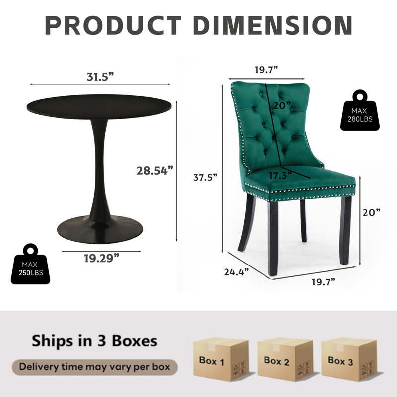 Round Dining Table Sets with 2 chairs, Black, Green/Black