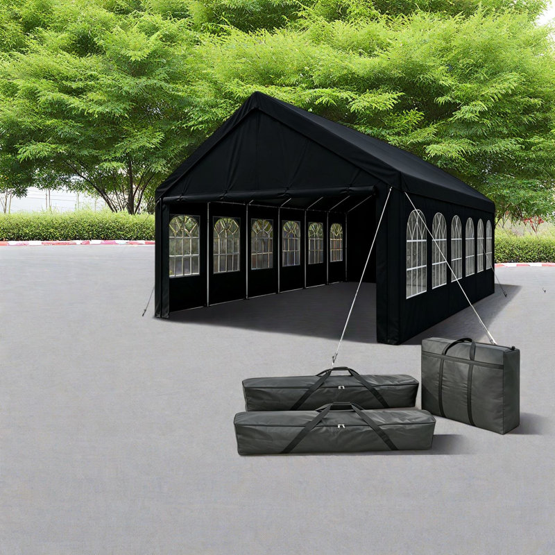 Grande tonnelle métallique 20 x 40 (structure incluse) avec rangement - Tente de réception moderne, Matte Black