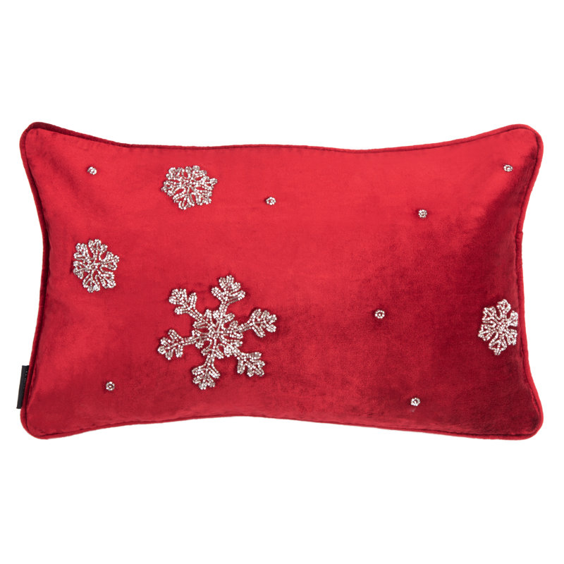 White Embroidered Rectangular Snowflake Throw Pillow