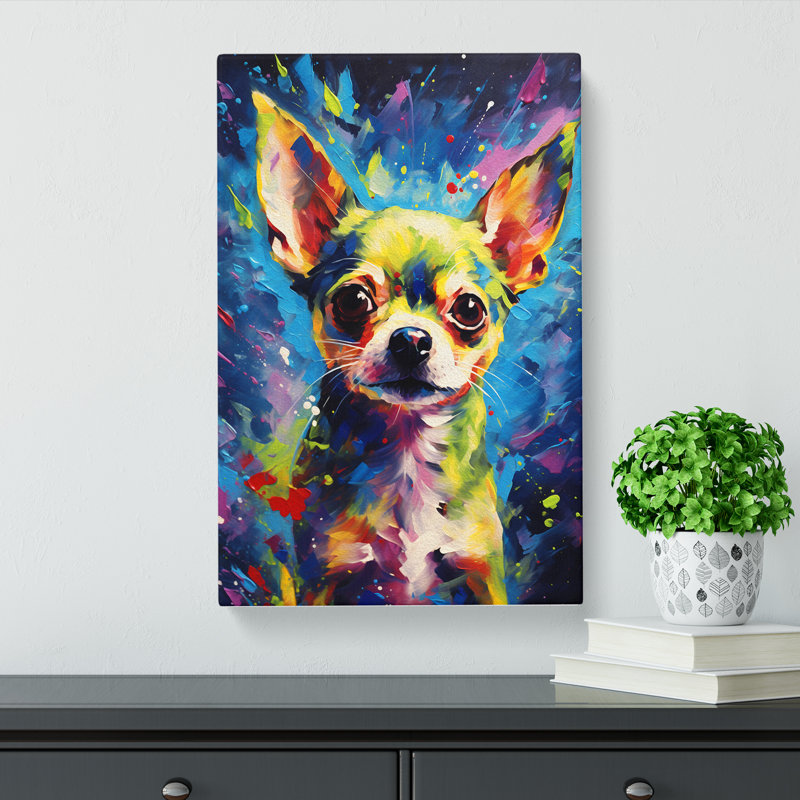Chihuahua Action Painting No.3 - Wrapped Canvas, 50cm H x 35cm W x 3cm D