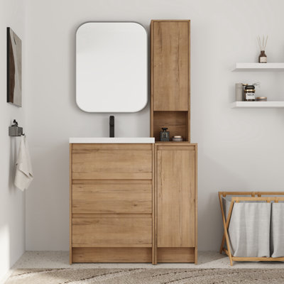 Meuble-lavabo simple 36 po avec plateau en résine et rangement flottant