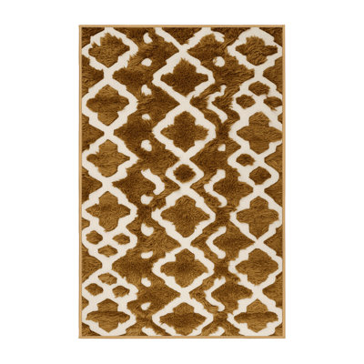 Machine Washable Trellis Brown Area Rug
