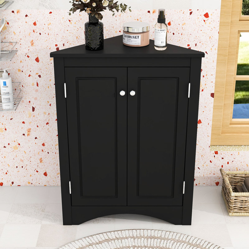 Armoire de rangement triangulaire pour salle de bain avec tablettes réglables pour la cuisine ou la salle de lavage, Noir