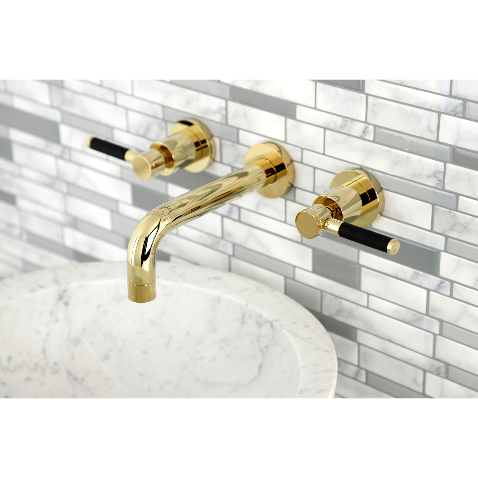 Kaiser Wall-Mounted Bathroom Faucet, Polished Brass