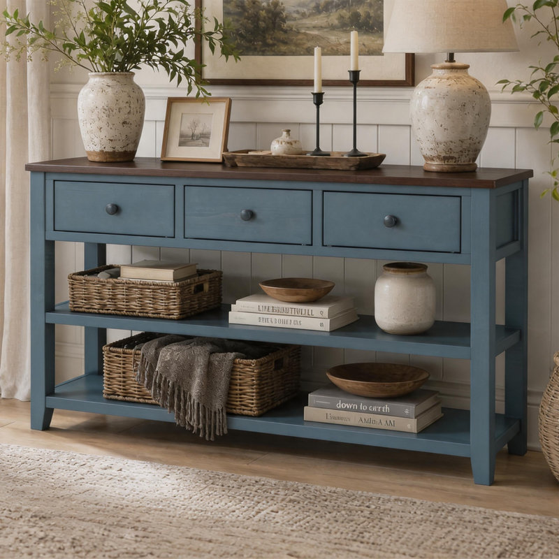 Console Cabras, Bois espresso, Antique White, H 30 po x l 50 po x P 16 po