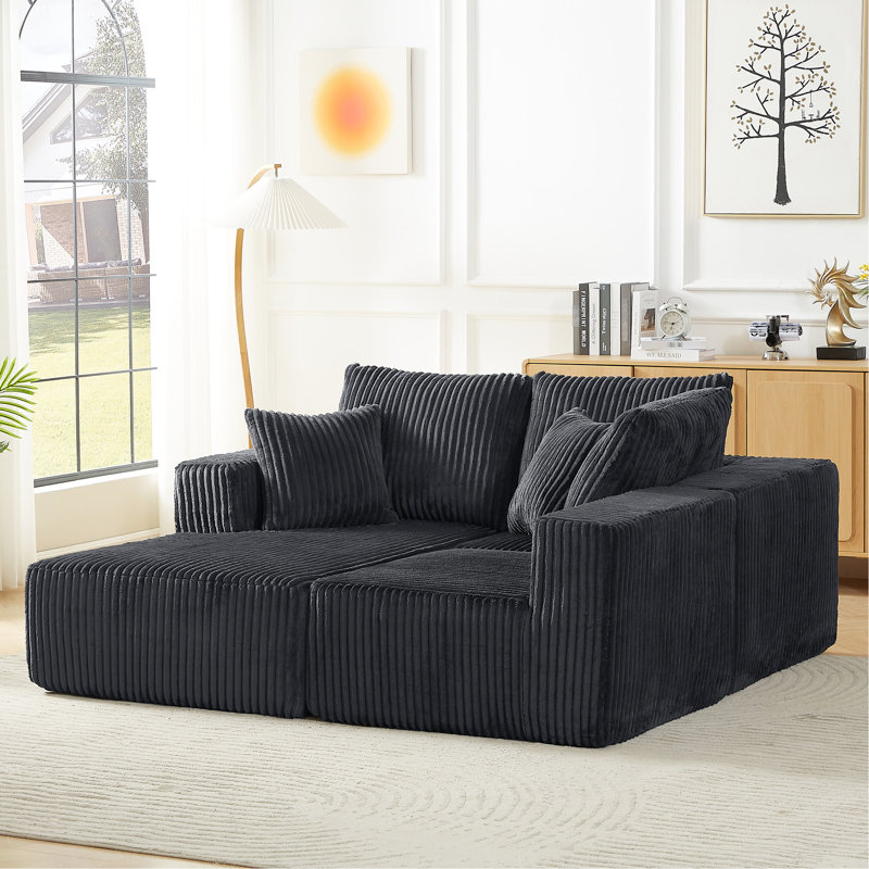 Canapé modulaire en velours côtelé 4 places, gris foncé pour le salon, sans assemblage, éponge et ressorts ensachés, apparence confort moderne avec éponge, espace multifonctionnel