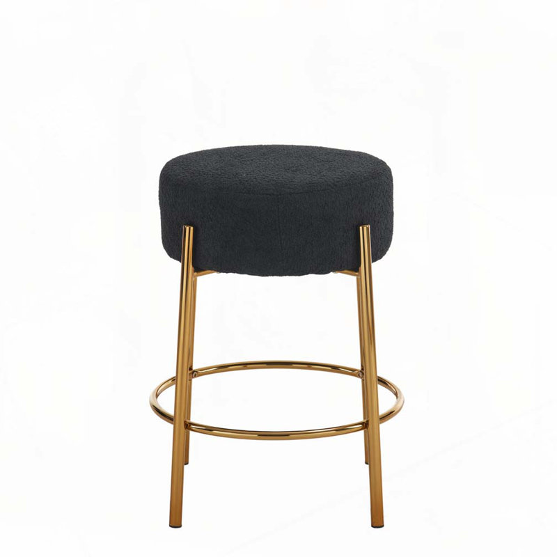 Round Bar Stools, Black Seat/Gold Frame